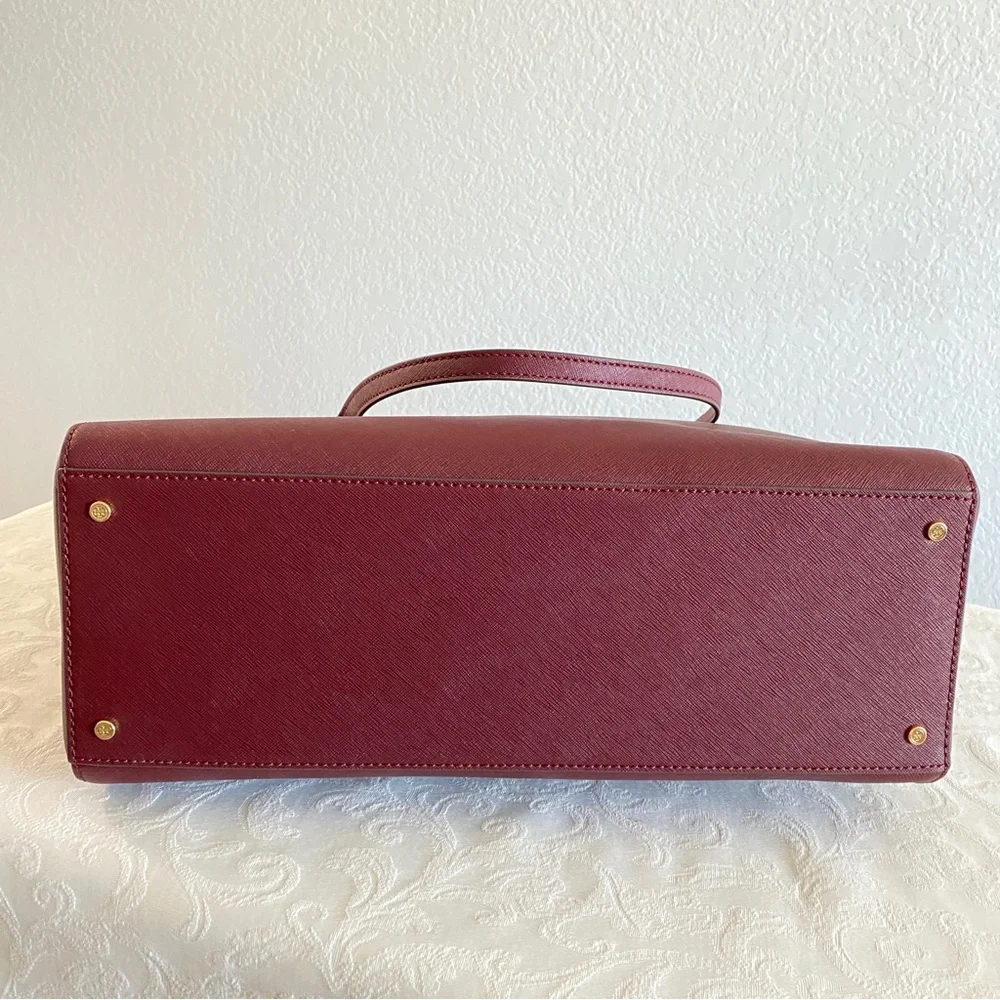 Tory Burch burgundy Saffiano leather Top Zip Tote Bag